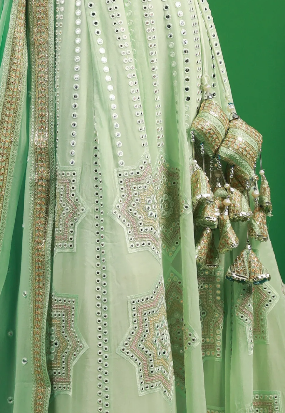 Embroidered Georgette Lehenga in Pastel Green