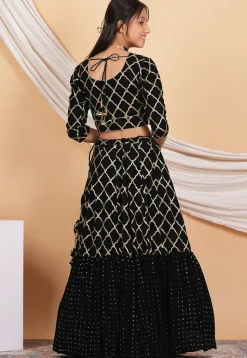 Embroidered Georgette Lehenga in Black
