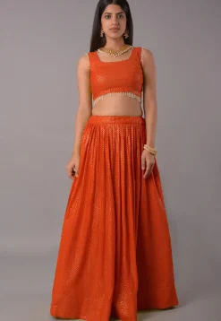 Embroidered Georgette Lehenga in Orange