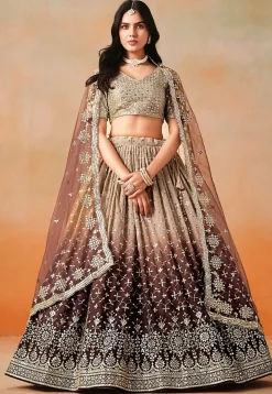 Embroidered Georgette Lehenga in Shaded Brown
