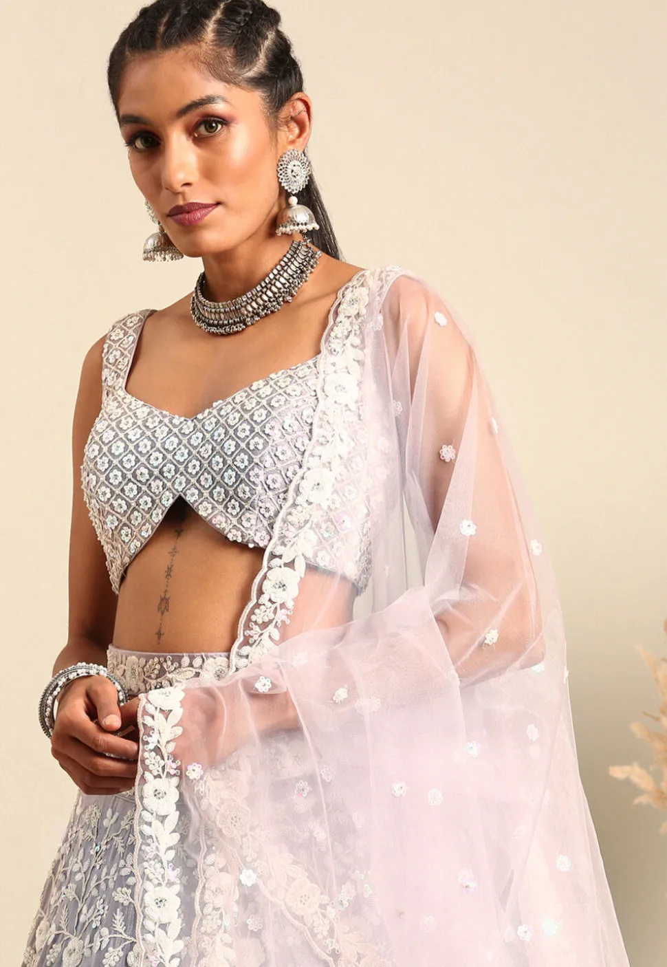 Embroidered Georgette Lehenga in Light Purple