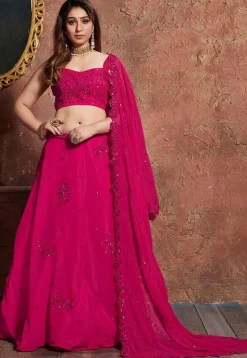 Embroidered Georgette Lehenga in Fuchsia
