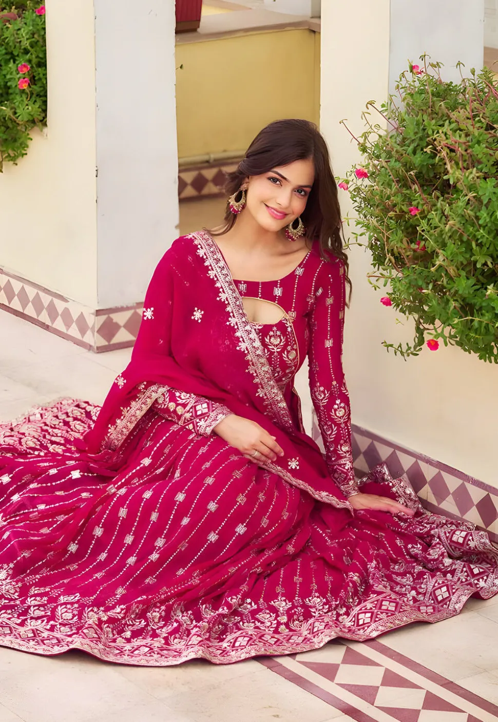 Embroidered Georgette Lehenga in Pink