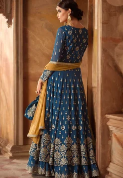 Embroidered Georgette Lehenga in Teal Blue
