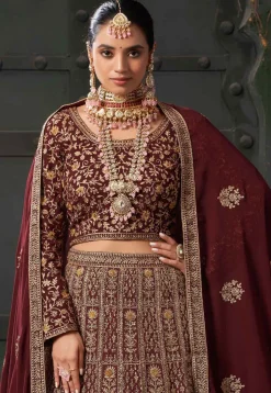 Embroidered Georgette Lehenga in Maroon