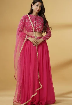 Embroidered Georgette Lehenga in Pink