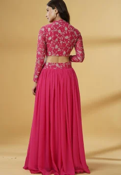 Embroidered Georgette Lehenga in Pink
