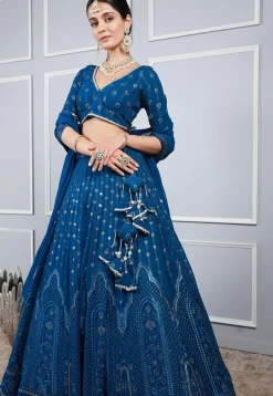 Embroidered Georgette Lehenga in Blue