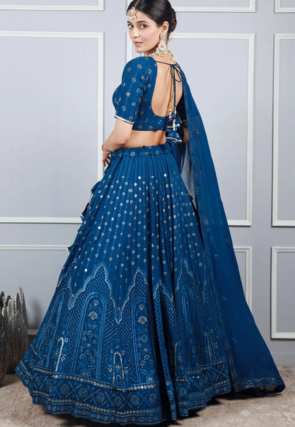 Embroidered Georgette Lehenga in Blue