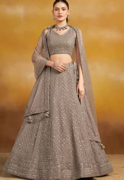 Embroidered Georgette Lehenga in Grey