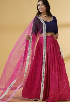Embroidered Georgette Lehenga in Pink