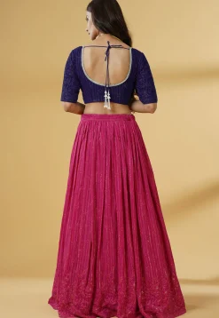 Embroidered Georgette Lehenga in Pink