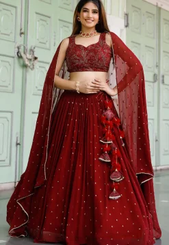 Embroidered Georgette Lehenga in Maroon