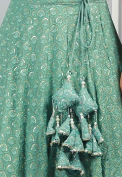Embroidered Georgette Lehenga in Dusty Green