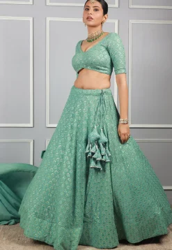 Embroidered Georgette Lehenga in Dusty Green