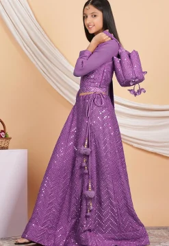 Embroidered Georgette Lehenga in Light Purple