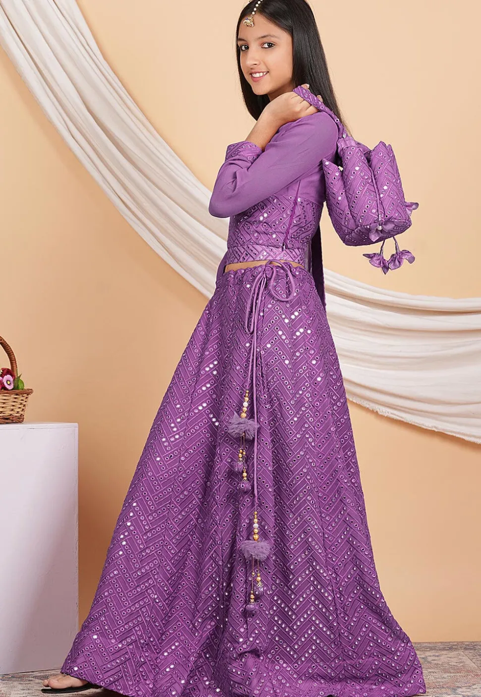 Embroidered Georgette Lehenga in Light Purple