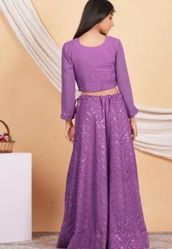 Embroidered Georgette Lehenga in Light Purple