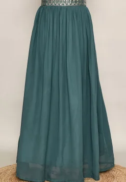 Embroidered Georgette Lehenga in Dark Teal Green