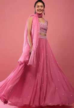 Embroidered Georgette Lehenga in Pink