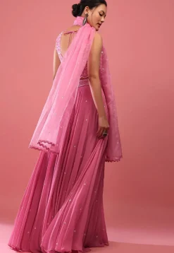 Embroidered Georgette Lehenga in Pink