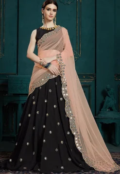 Embroidered Georgette Lehenga in Black