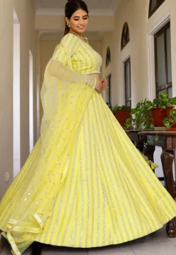 Embroidered Georgette Lehenga in Pastel Yellow