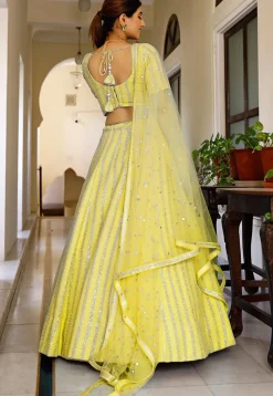 Embroidered Georgette Lehenga in Pastel Yellow