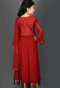 Embroidered Georgette Lehenga in Maroon