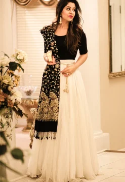 Embroidered Georgette Lehenga in Off White