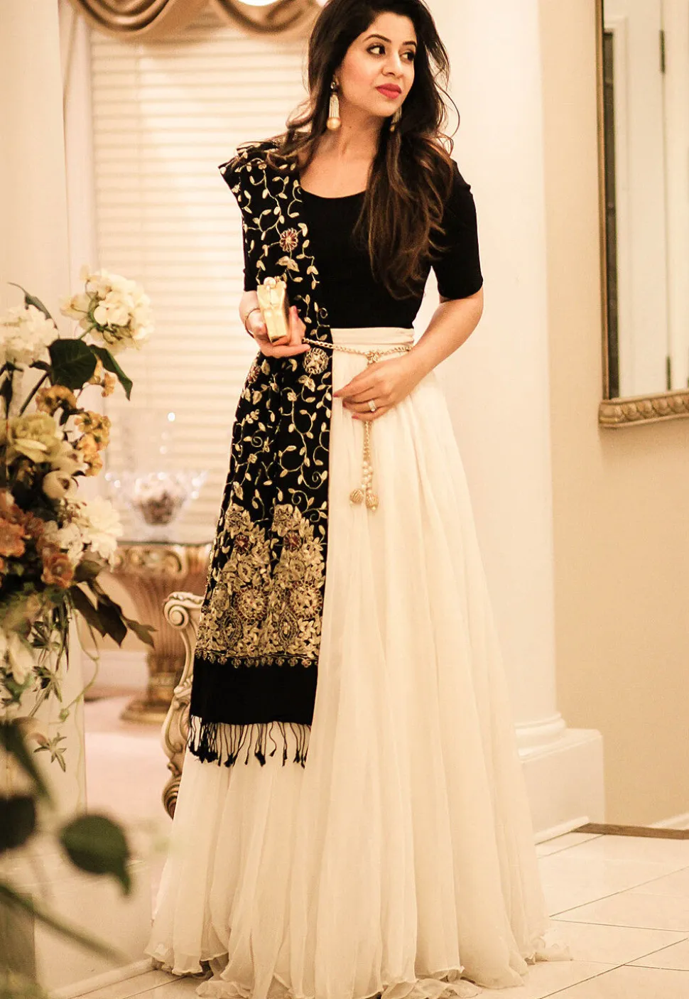 Embroidered Georgette Lehenga in Off White