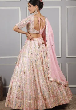 Embroidered Georgette Lehenga in Baby Pink