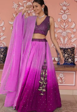 Embroidered Georgette Lehenga in Shaded Pink and Magenta