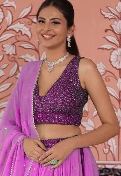 Embroidered Georgette Lehenga in Shaded Pink and Magenta