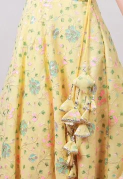 Embroidered Georgette Lehenga in Pastel Yellow