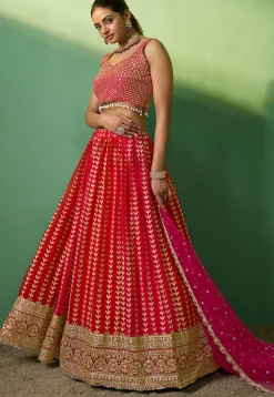 Embroidered Georgette Lehenga in Red