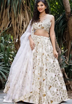 Embroidered Georgette Lehenga in White