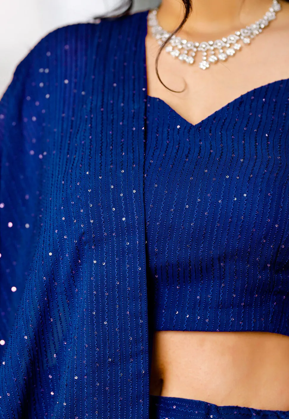 Embroidered Georgette Lehenga in Royal Blue