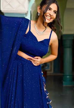 Embroidered Georgette Lehenga in Royal Blue