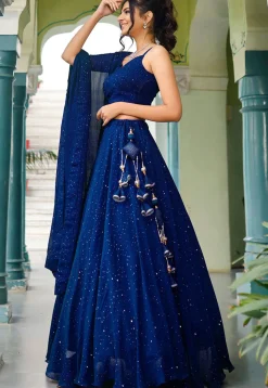Embroidered Georgette Lehenga in Royal Blue