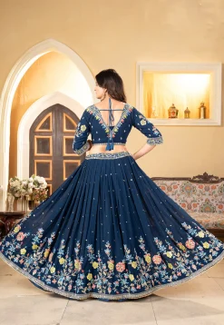 Embroidered Georgette Lehenga Teal Blue