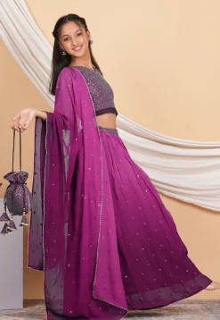 Embroidered Georgette Lehenga in Shaded Magenta