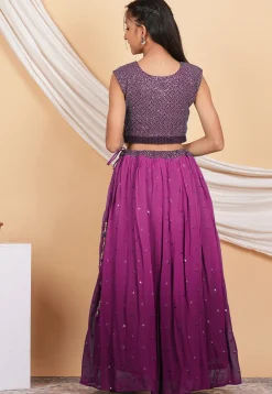 Embroidered Georgette Lehenga in Shaded Magenta
