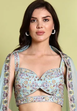 Embroidered Georgette Lehenga in Light Blue