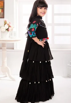 Embroidered Georgette Lehenga in Black