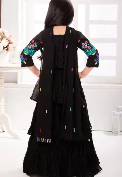 Embroidered Georgette Lehenga in Black