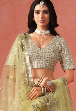 Embroidered Georgette Lehenga in Shaded Yellow