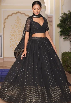 Embroidered Georgette Lehenga in Black