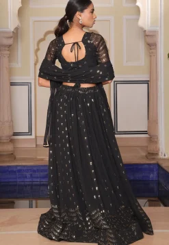 Embroidered Georgette Lehenga in Black