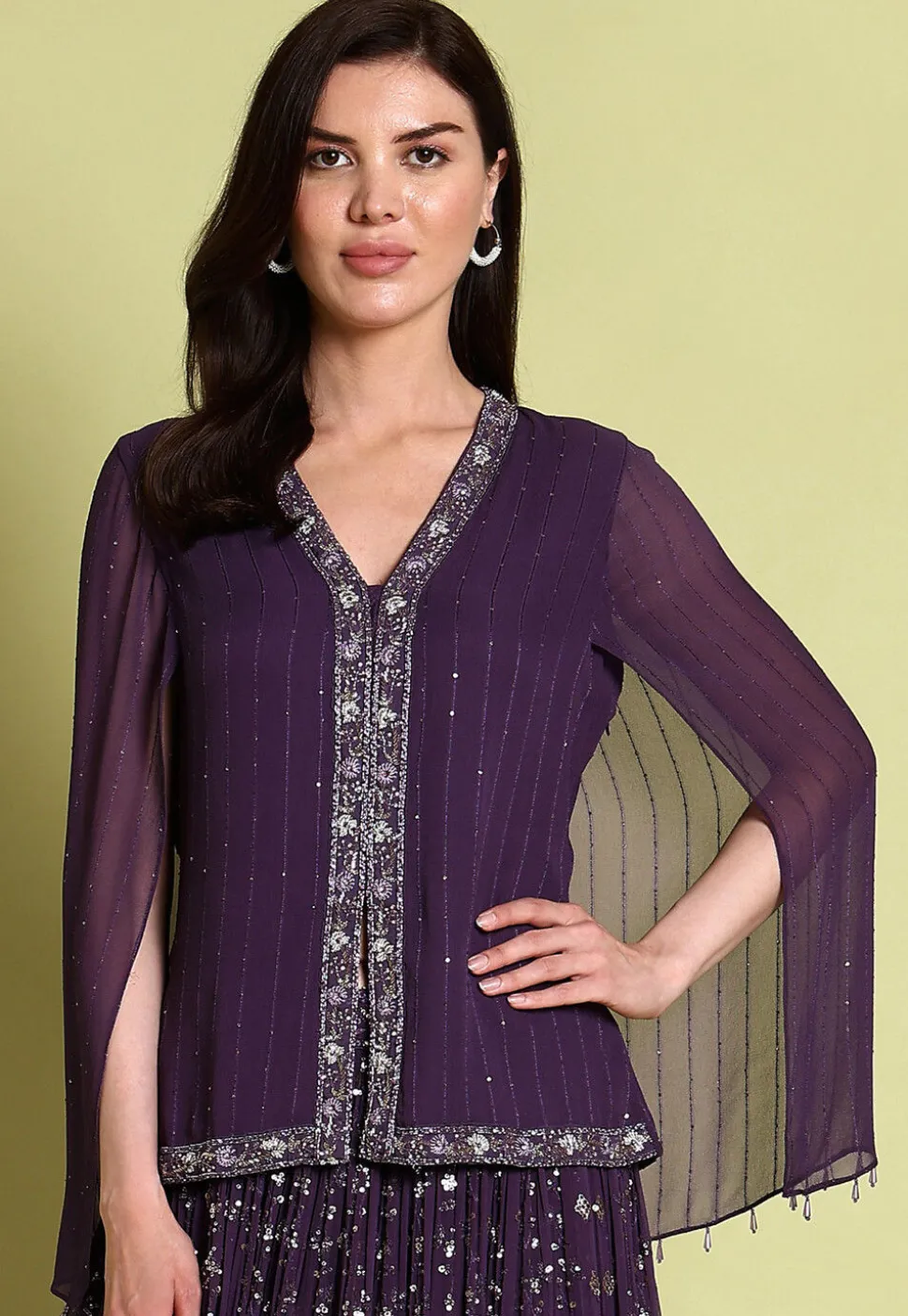Embroidered Georgette Lehenga in Purple